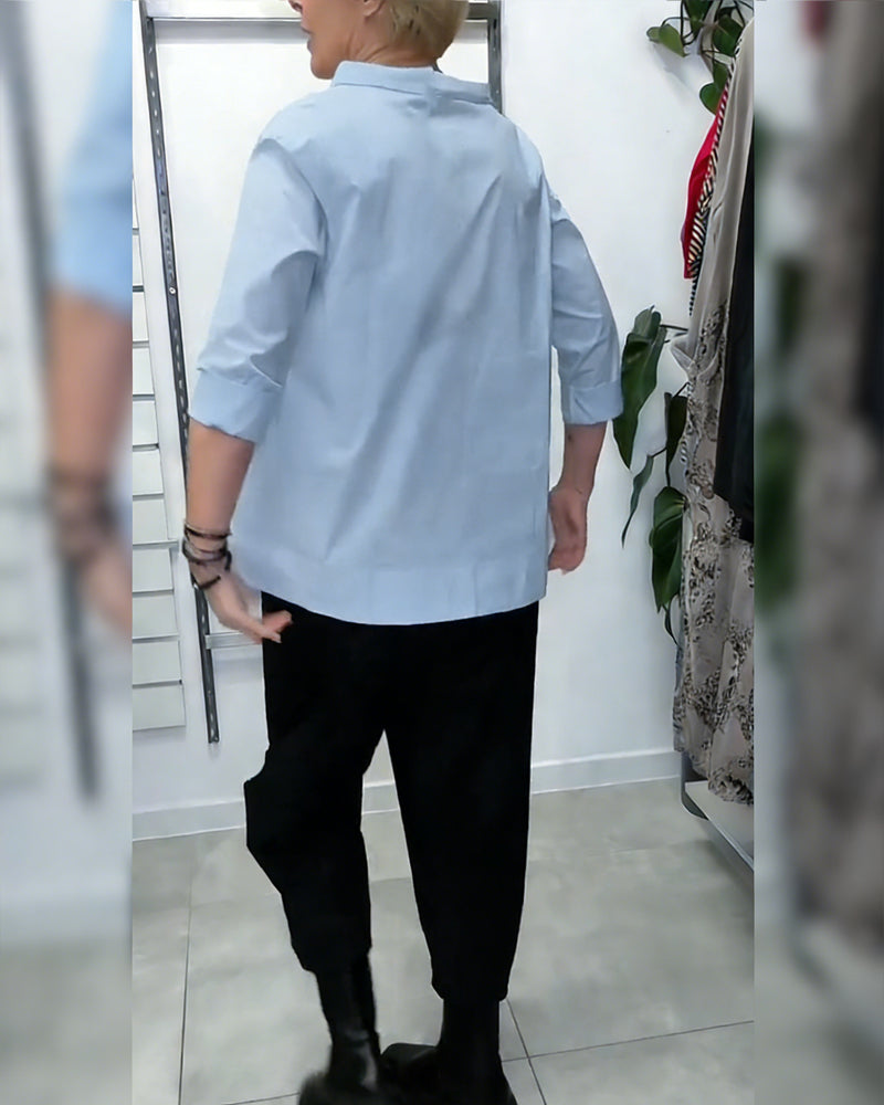 100% cotone Camicetta con colletto largo tinta unita casual