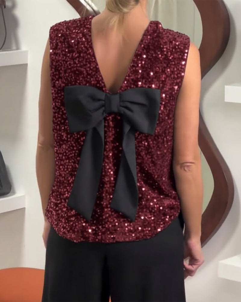 Canotta alla moda con nodo e paillettes