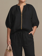 Natalia | Completo Top Palloncino con Zip e Pantaloni Ampi