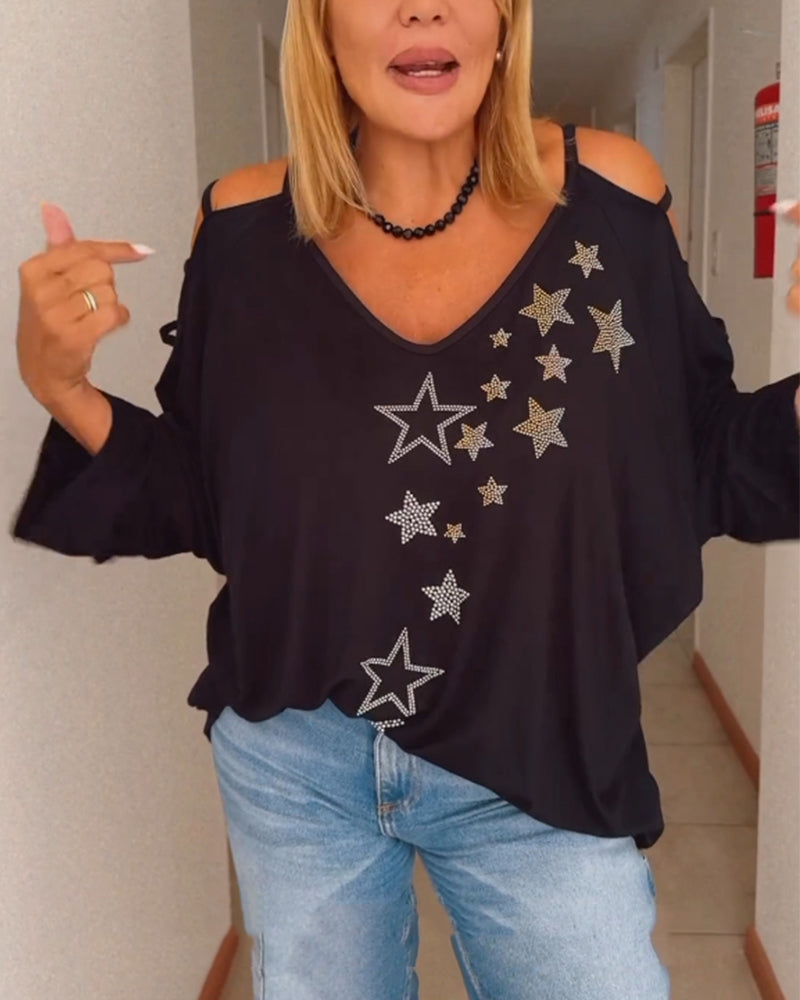 Top corto a spalle scoperte con stampa a stelle