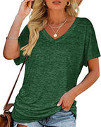 T-shirt Plissé Monocromatico con Scollo a V