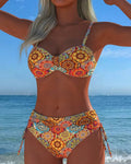 Bikini con anelli e stampa in pizzo