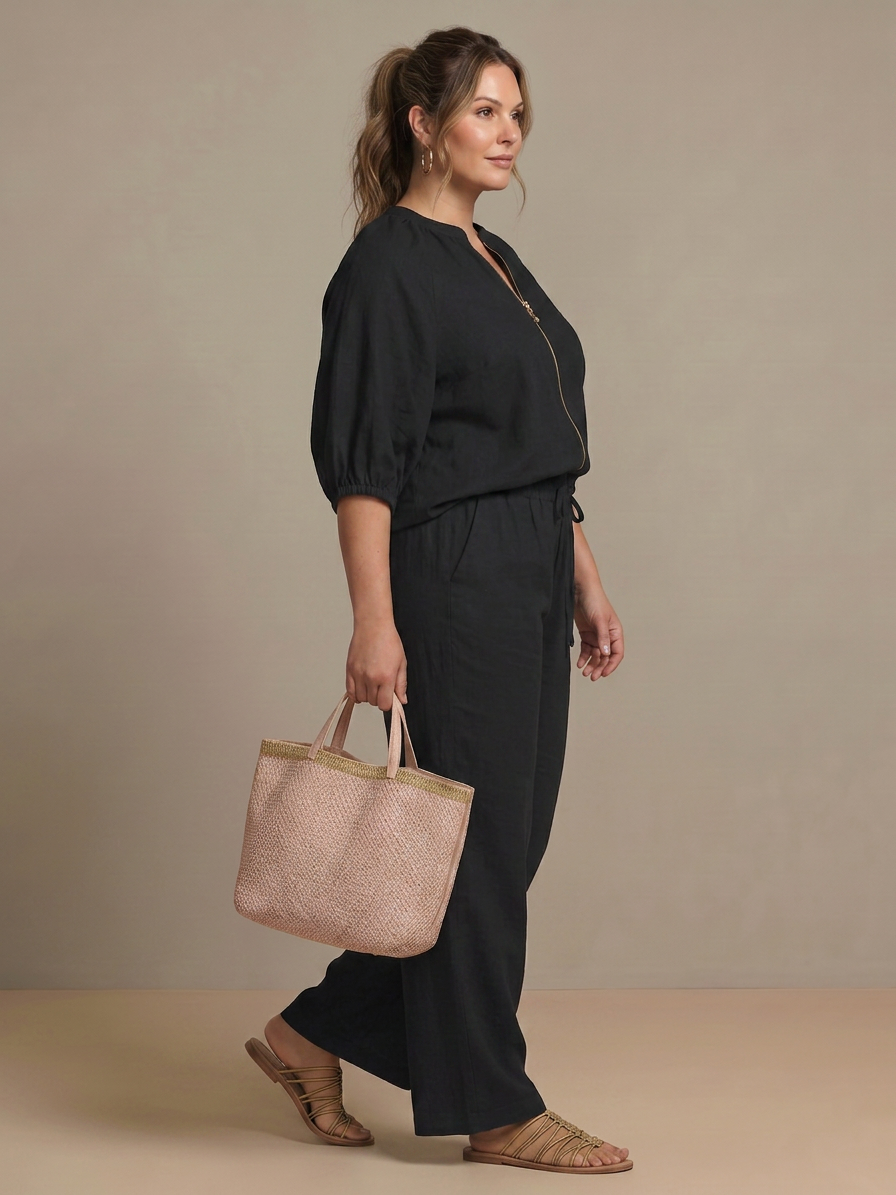 Natalia | Completo Top Palloncino con Zip e Pantaloni Ampi