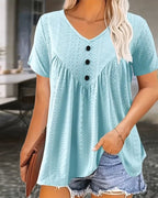 T-shirt casual scollo a V intagliato maniche corte