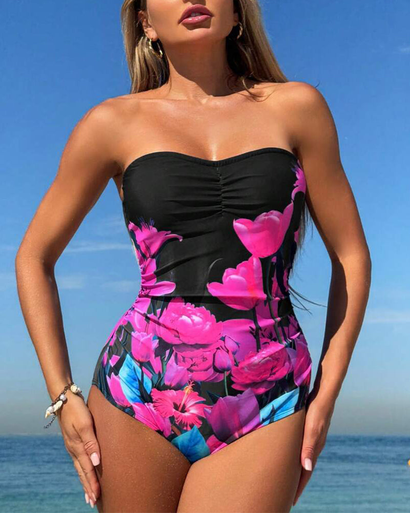 Costume Da Bagno Intero Con Stampa Floreale A Fascia