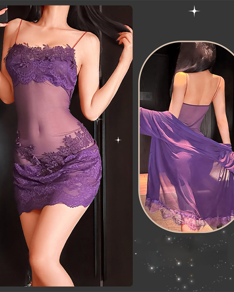 Set Composto da Camicia da Notte Tinta Unita con Volant