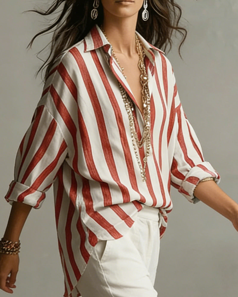 Camicia a righe a maniche lunghe con colletto