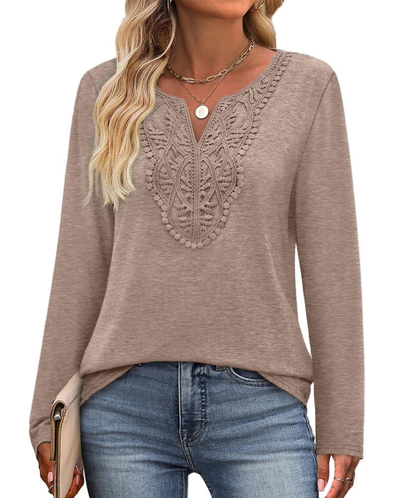 Elegante Top Scollo a V a Maniche Lunghe da Donna