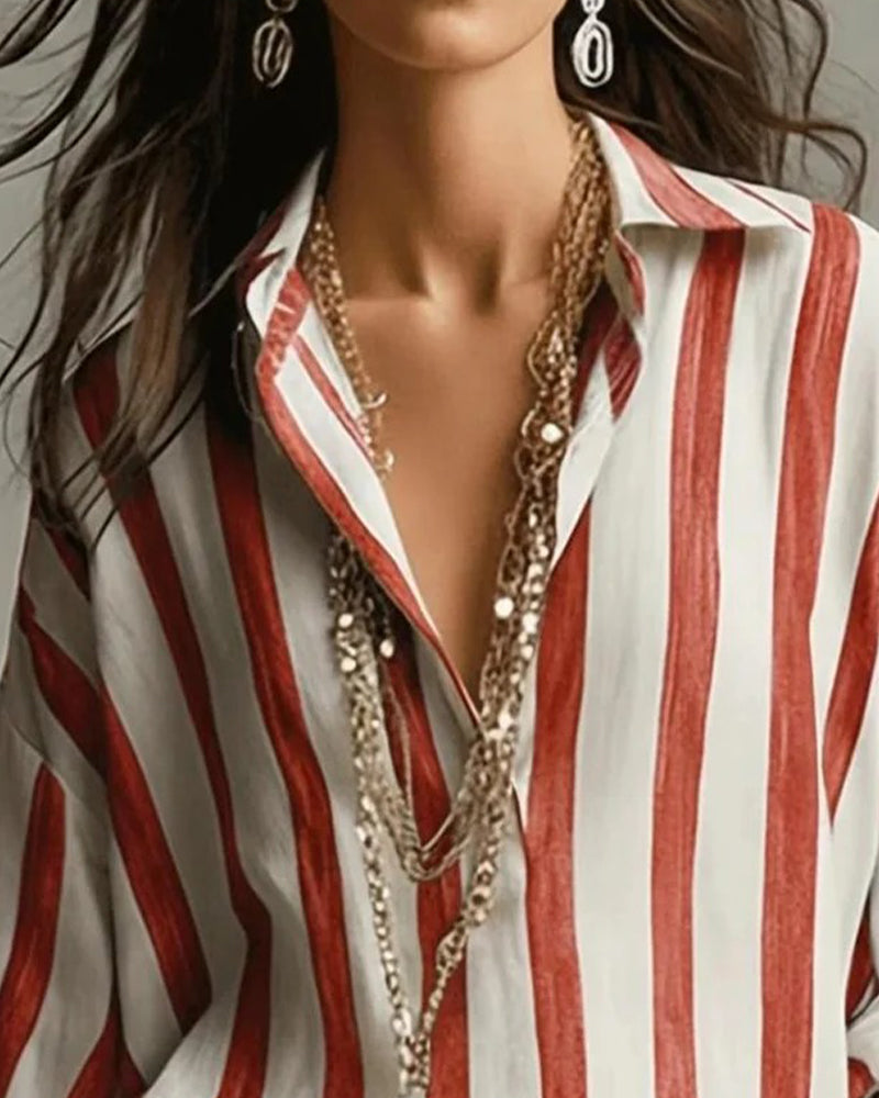 Camicia a righe a maniche lunghe con colletto
