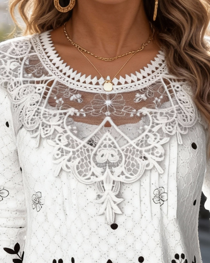 Top a Maniche Lunghe Stampa Patchwork