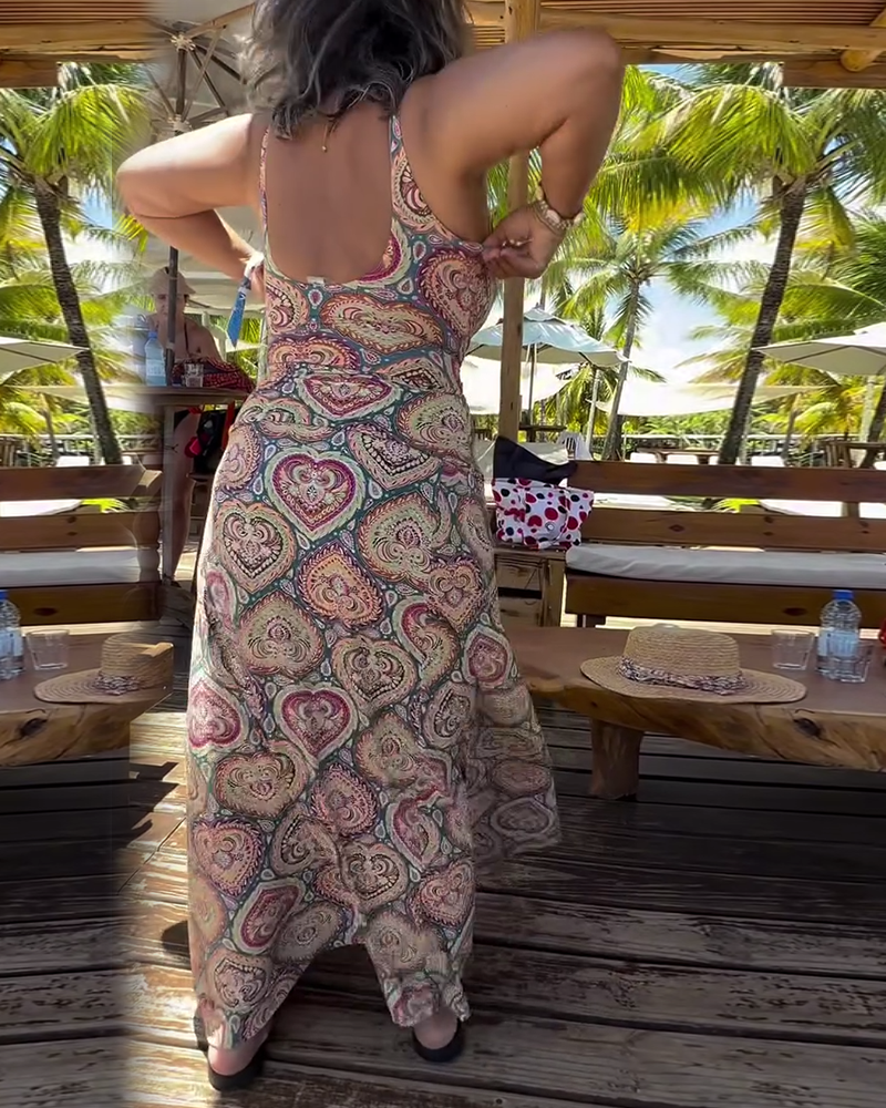 Costume da Bagno Senza Spalline con Stampa a Cuori per Vacanze