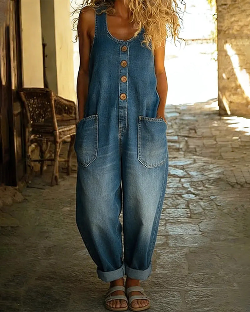 Tuta in denim casual con tasche