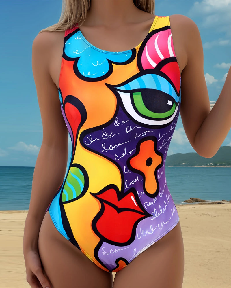 Costume da bagno intero stampato senza maniche