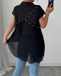 Camicia con perline e pannello in chiffon plissettato