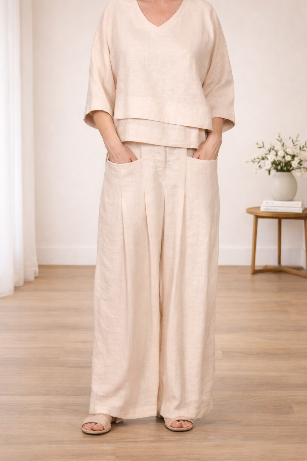 Completo in cotone e lino, comodo ed elegante
