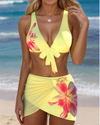 Bikini a stampa petali con stile gonna due pezzi