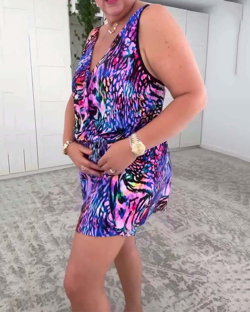 Costume da Bagno Intero a V con Stampa Colorata
