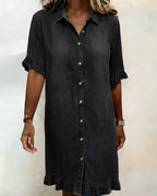 Abito a camicia in denim con volant