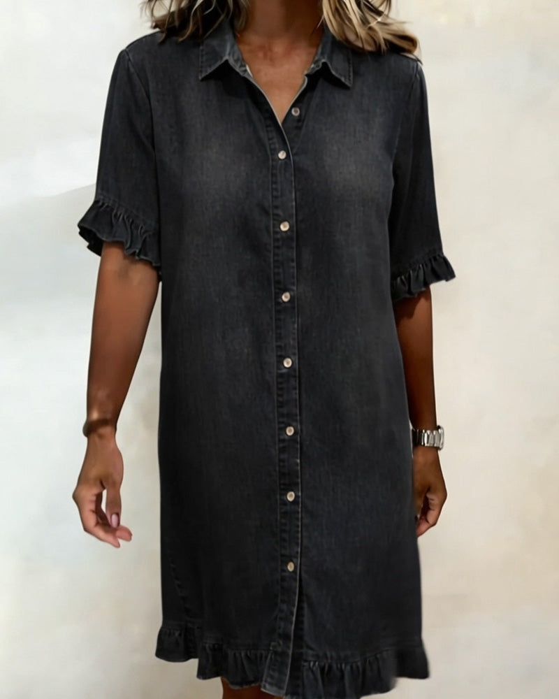 Abito a camicia in denim con volant
