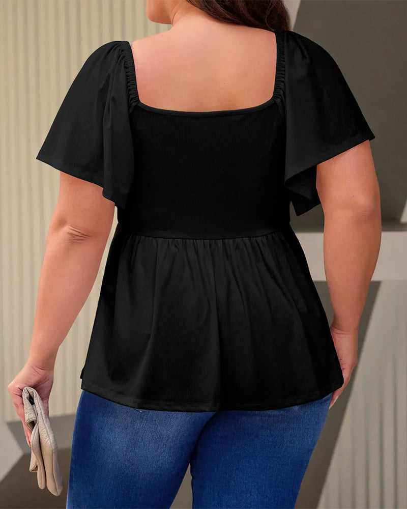 T-shirt manica a sbuffo con scollo quadrato taglia grande