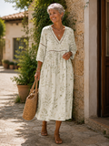 Teresa | Abito da Spiaggia Effetto Lino con Motivo Botanico
