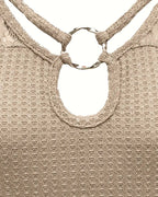 T-shirt in pizzo con pannello lavorato a maglia
