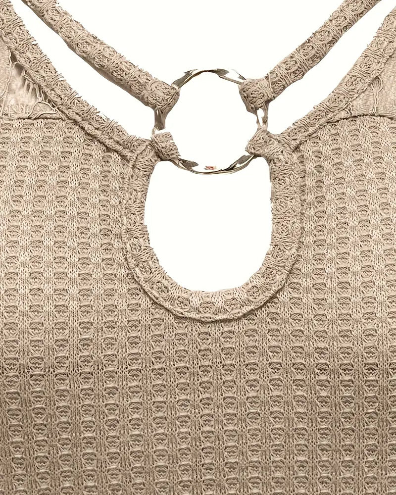 T-shirt in pizzo con pannello lavorato a maglia