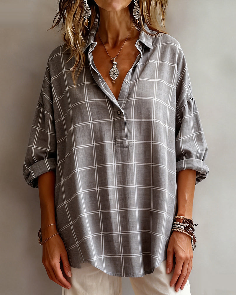 Camicia con rever a quadri sofisticata