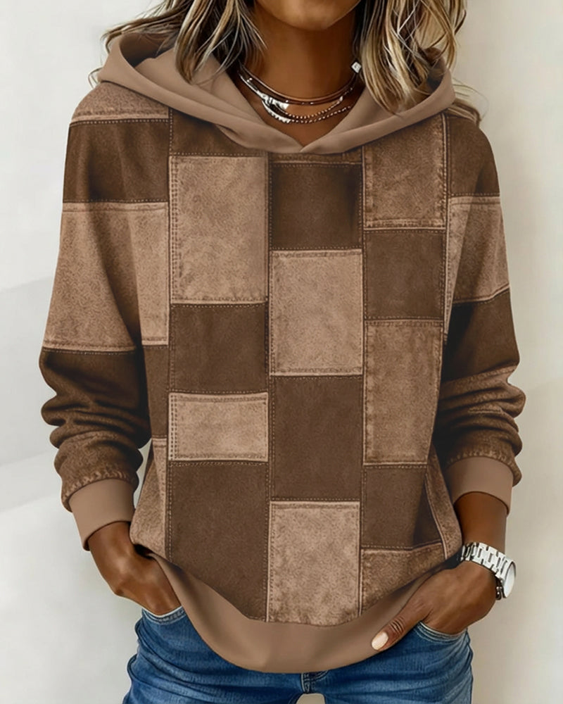 Felpa con cappuccio elegante a quadri a maniche lunghe