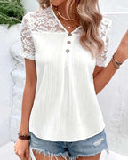 Blusa Scollo a V Tinta Unita Pizzo Cuciture