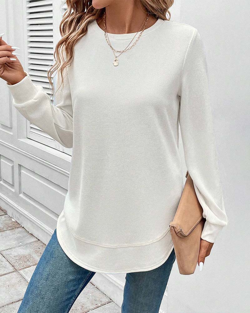 T-shirt girocollo a maniche lunghe tinta unita