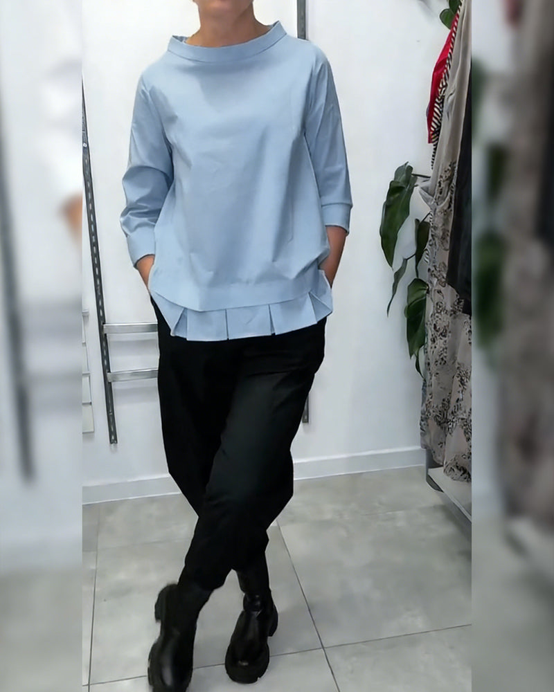 100% cotone Camicetta con colletto largo tinta unita casual