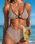 Bikini Vintage Pied de Poule Fibbia in Metallo