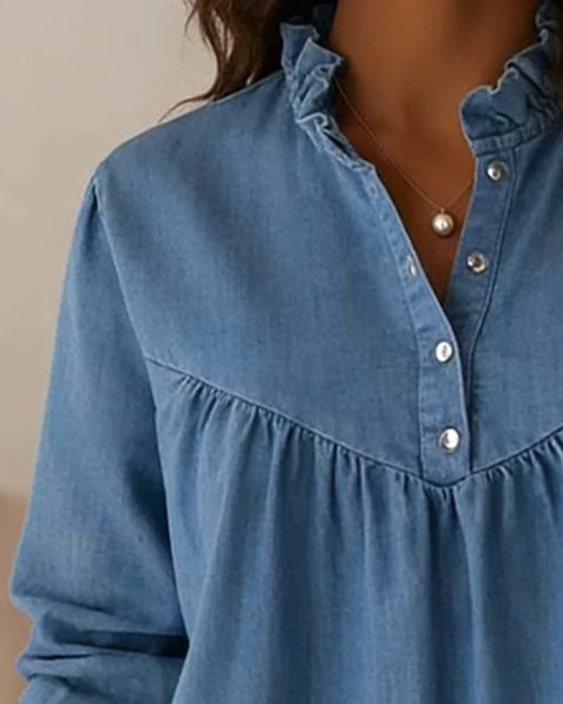 Top In Denim Con Volant E Bottoni