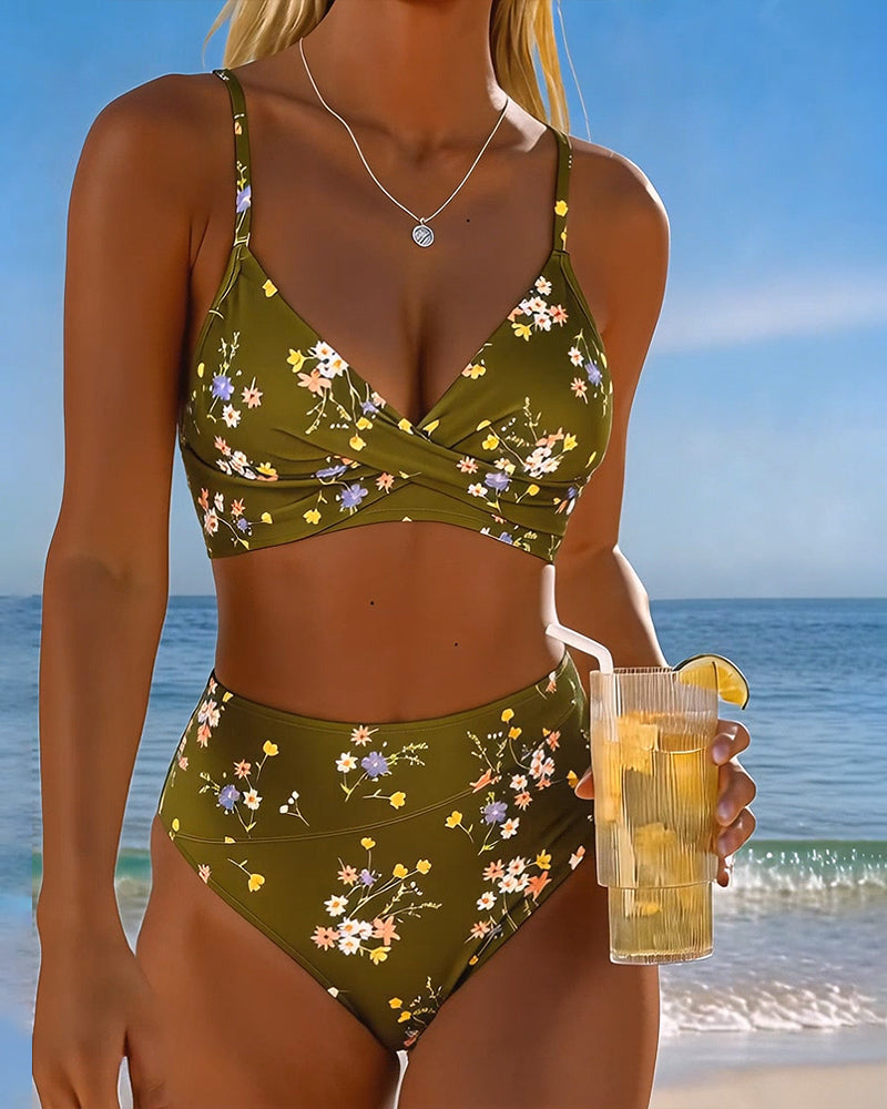 Bikini sexy incrociato con stampa floreale