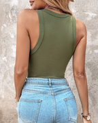 Canotta a Coste con Scollo Rotondo e Reggiseno Integrato