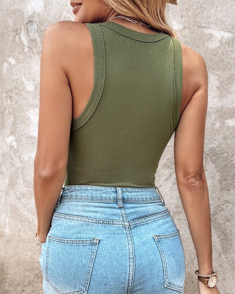 Canotta a Coste con Scollo Rotondo e Reggiseno Integrato