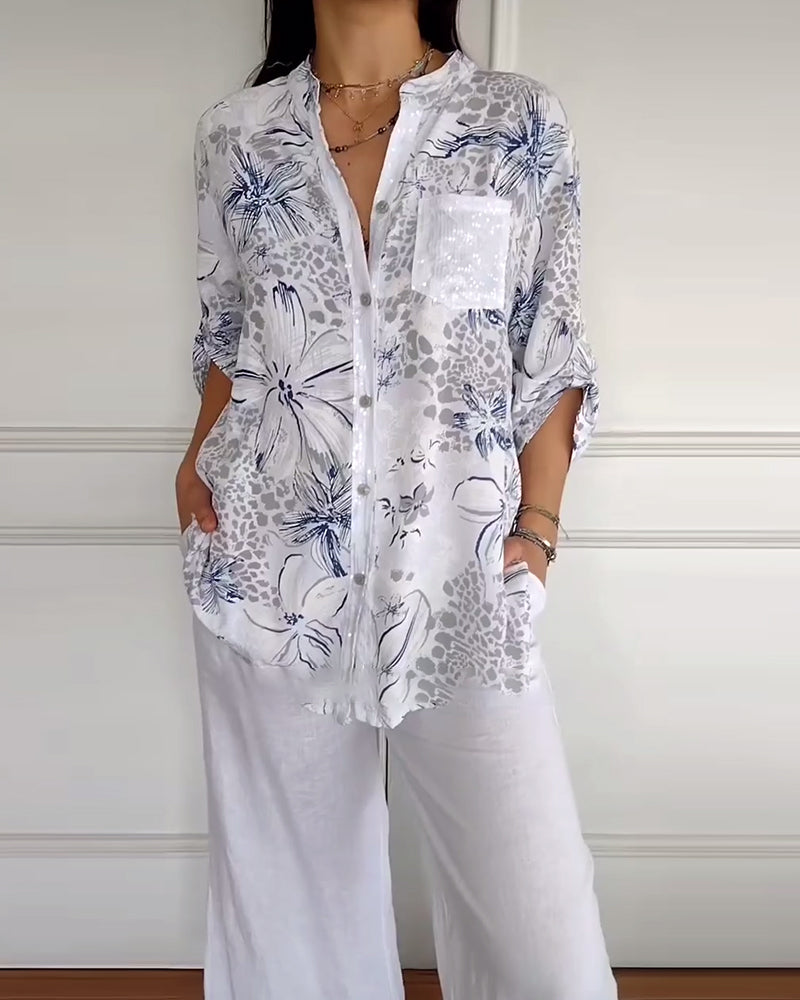 Camicia Collo Coreano Taschino Stampata