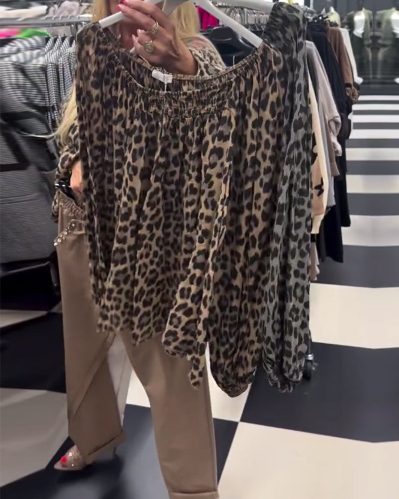 Camicetta alla moda con stampa leopardata monospalla