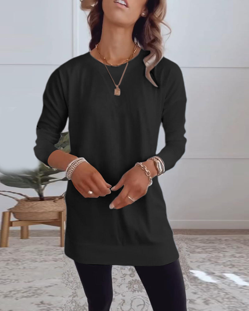 Top a maniche lunghe a tinta unita casual