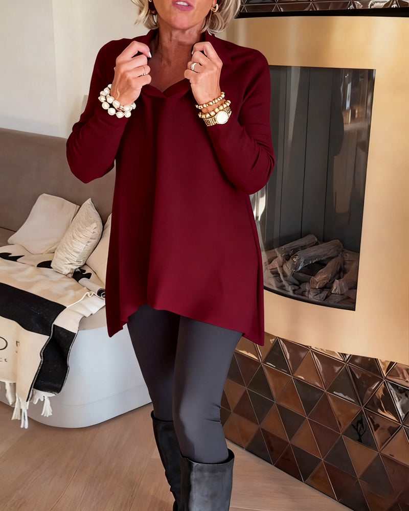 Top a collo asimmetrico a maniche lunghe