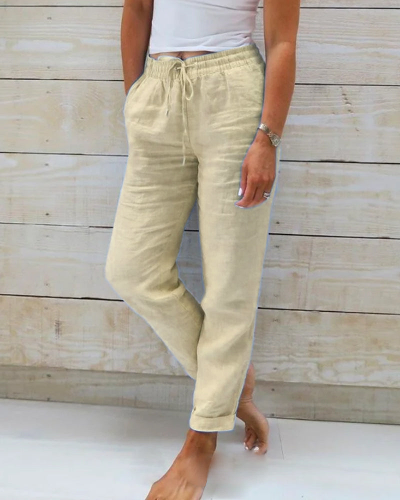 Pantaloni casual a tinta unita a gamba dritta
