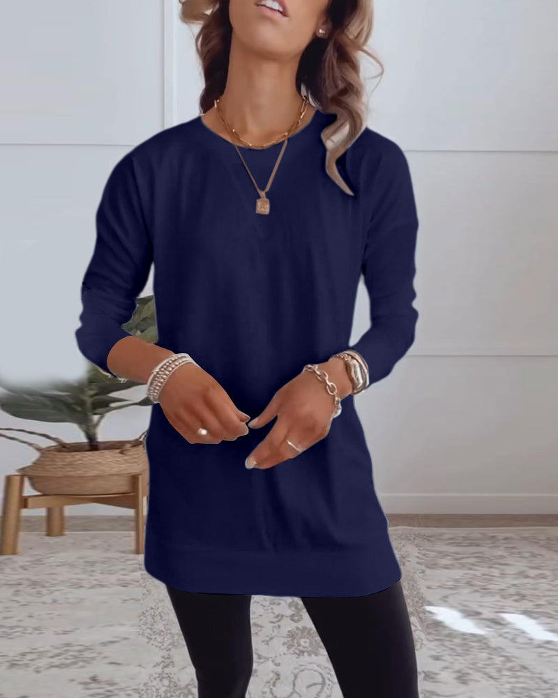Top a maniche lunghe a tinta unita casual