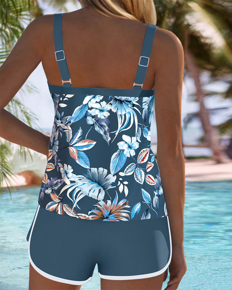 Tankini Scollo a U Senza Maniche Stampato