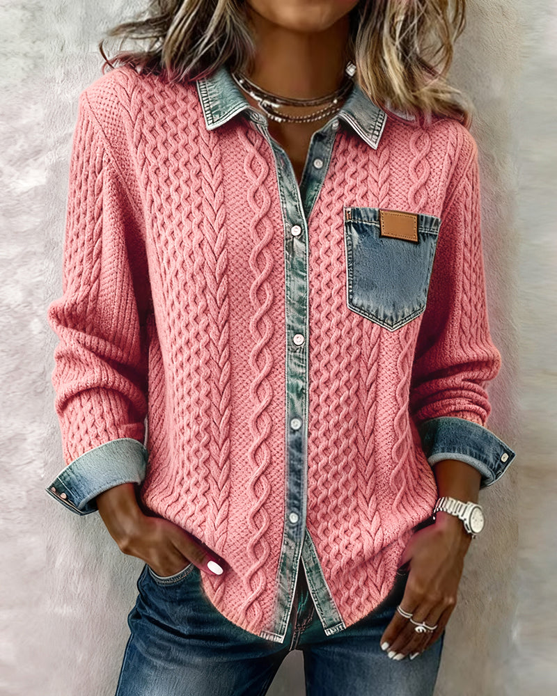Camicia di jeans a maniche lunghe con patchwork