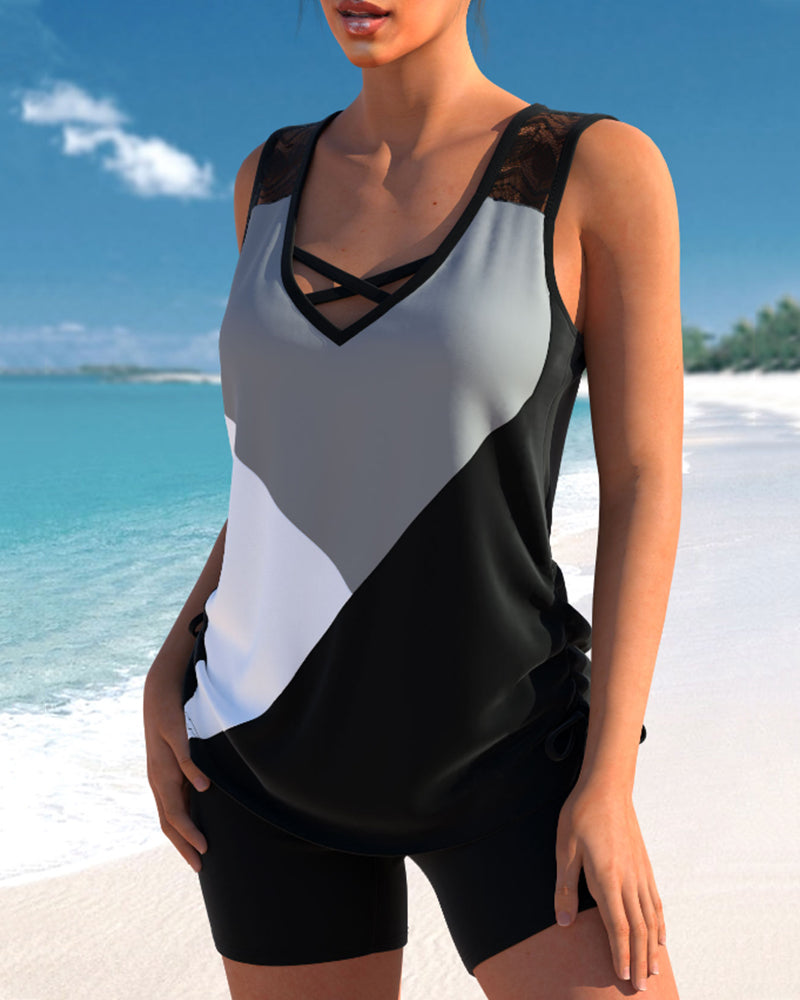 Tankini con stampa a blocchi di colore