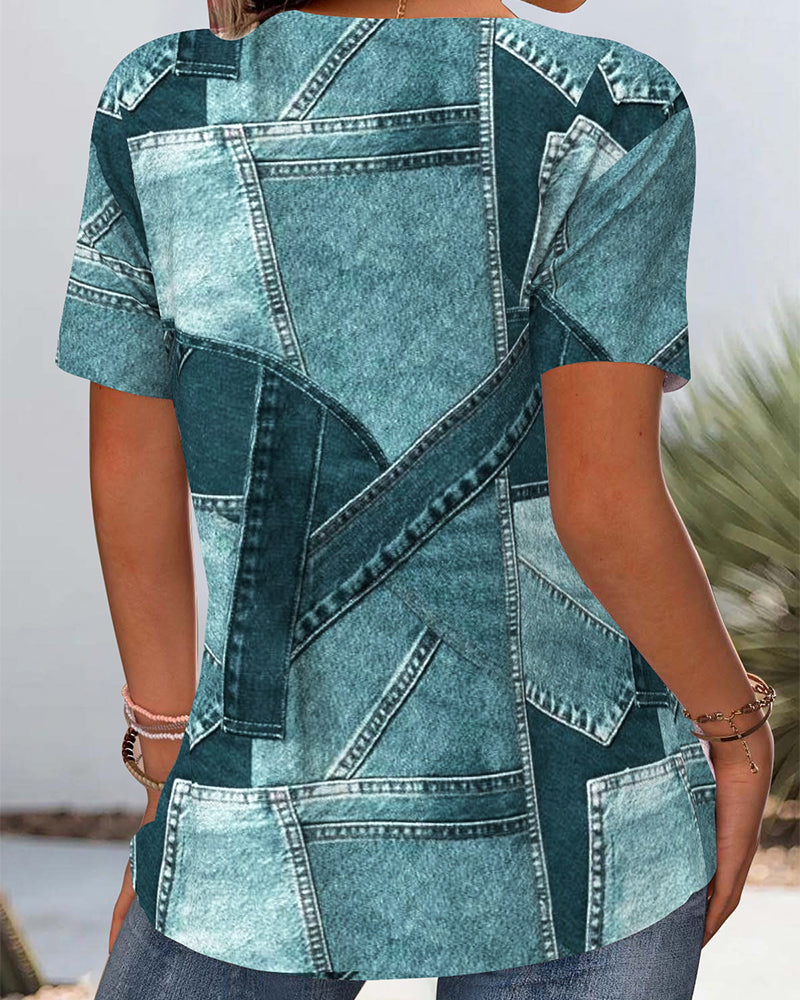 Camicetta Vintage Jeans Contrasto Ritagliato