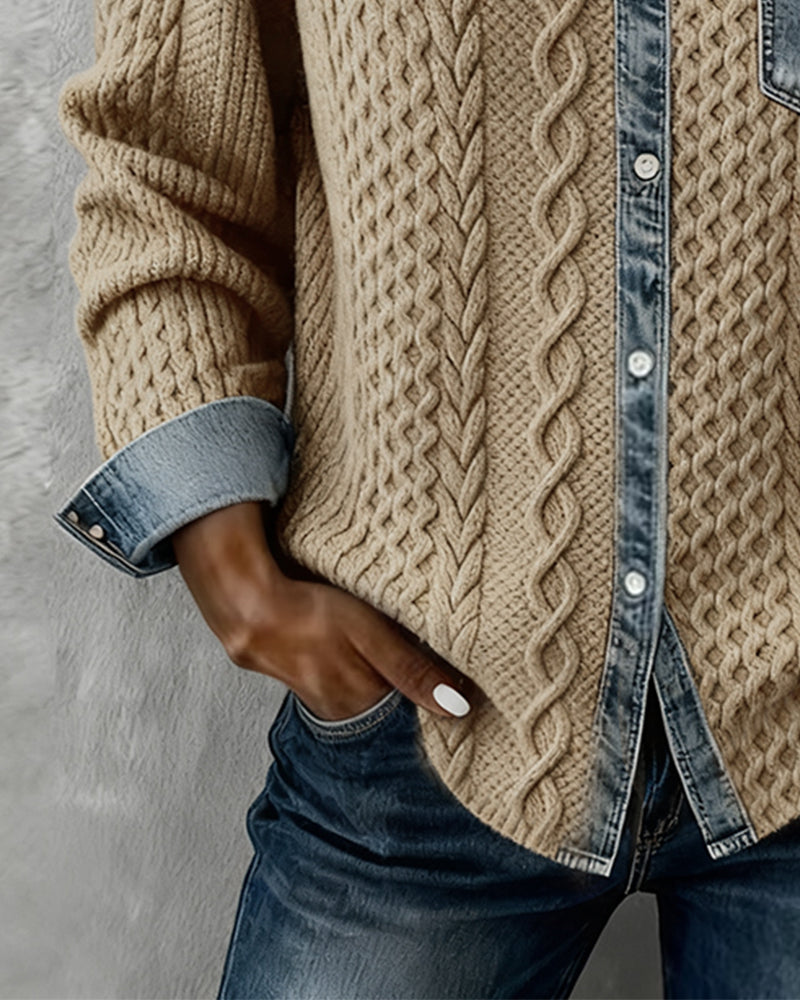 Camicia di jeans a maniche lunghe con patchwork