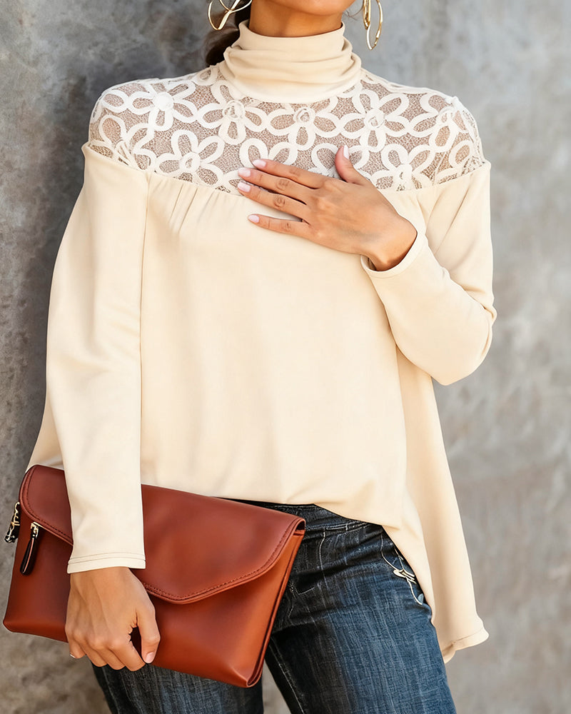 Dolcevita in pizzo a maglia trasparente