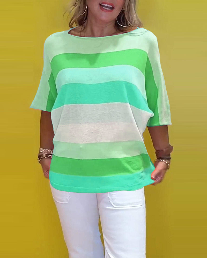 T-shirt a righe girocollo stampato